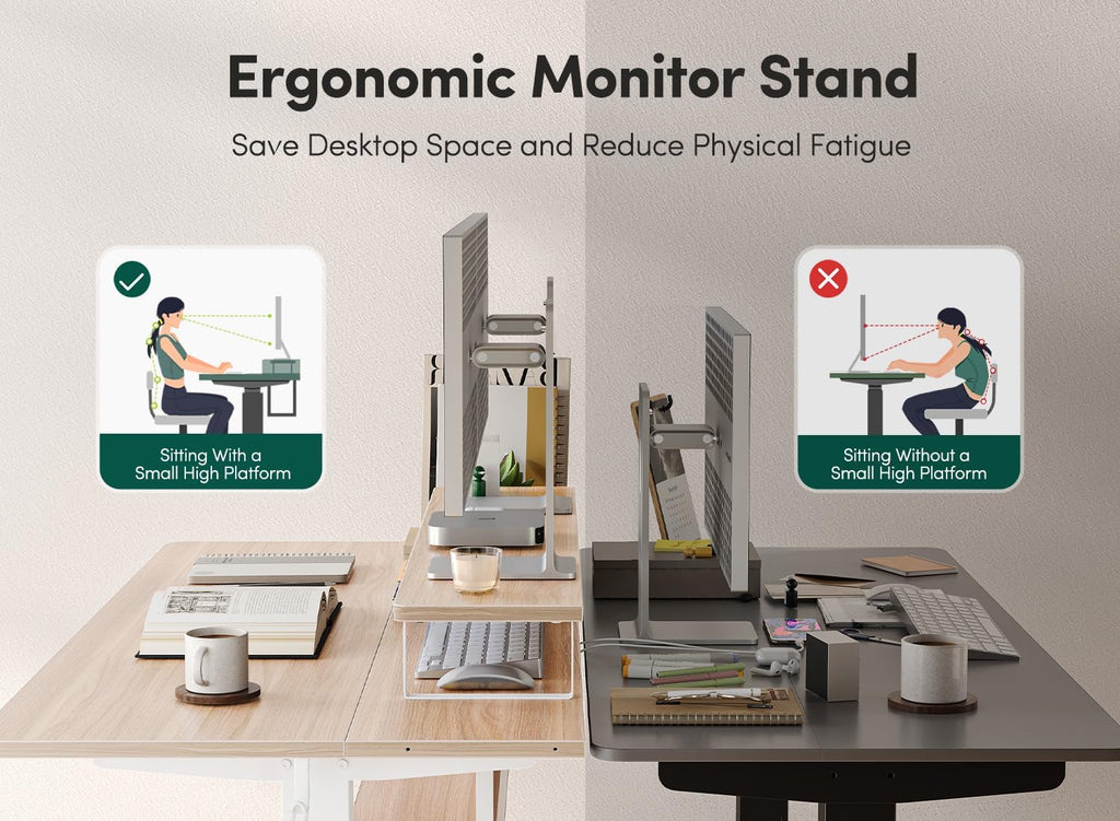 FEZIBO 55' Electric Standing Desk with Shelves, 55x24 Inches Sit Stand Rising Computer Desk with Monitor Shelf, Home Office Desks with Hook, Adjustable Height Stand Up Workstation Table, Light Walnut