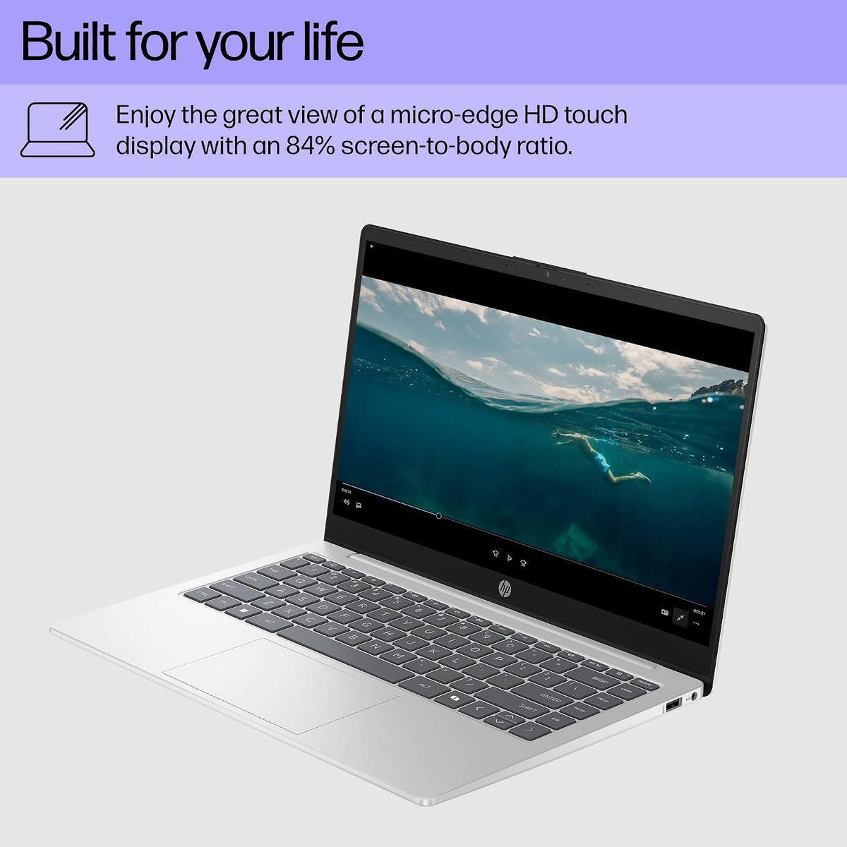 HP 14 inch Laptop, HD Touchscreen Display, AMD Ryzen 5 7520U, 8 GB RAM, 512 GB SSD, AMD Radeon Graphics, Windows 11 Home, Natural Silver, 14-em0499nr