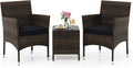 KOTEK 3 Piece Patio Furniture Set, Outdoor Wicker Patio Chairs with Soft Cushions & Tempered Glass Top Table, PE Rattan Bistro Set for Porch, Garden, Balcony (Black)