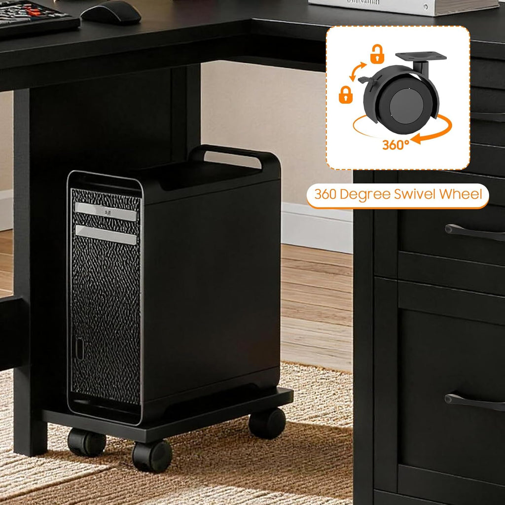 Vabches 61'Farmhouse L Shaped Executive Desk with File Drawers, Corner Computer Desk with Mobile CPU Stand, Wood Writing Computer Desk for Work, Study.Pure Black