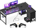 AODK L Shaped Gaming Desk with 4 Drawers, 61' Reversible Home Office Desks with Power Outlets, L Shaped Computer Desk with USB Charging Port and Host Stand, Corner Desk, Easy to Assemble, Black