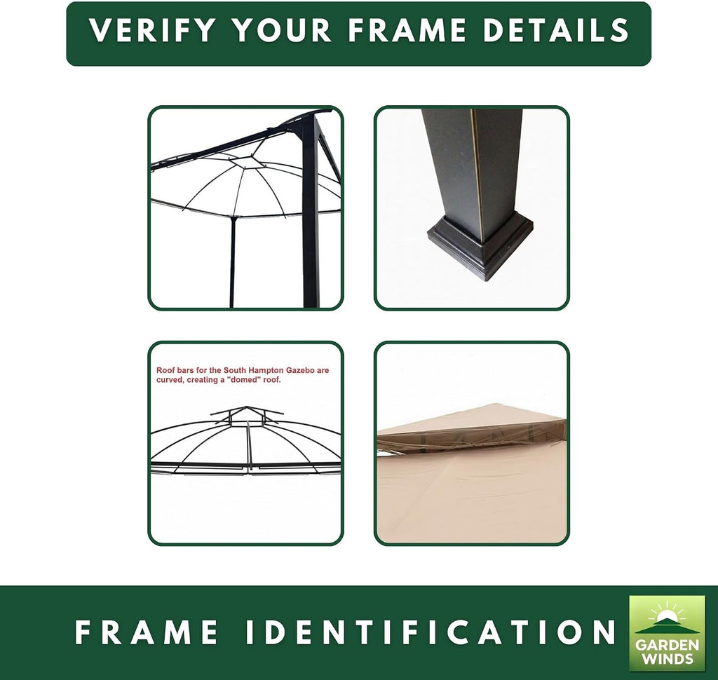 Garden Winds Reinforced RipLock 350 Replacement Canopy Top Cover Compatible with South Hampton 11' x 13' Gazebo Models L-GZ215PST-A, L-GZ659PST, 810138517, 810046339, A111011500 - Nutmeg