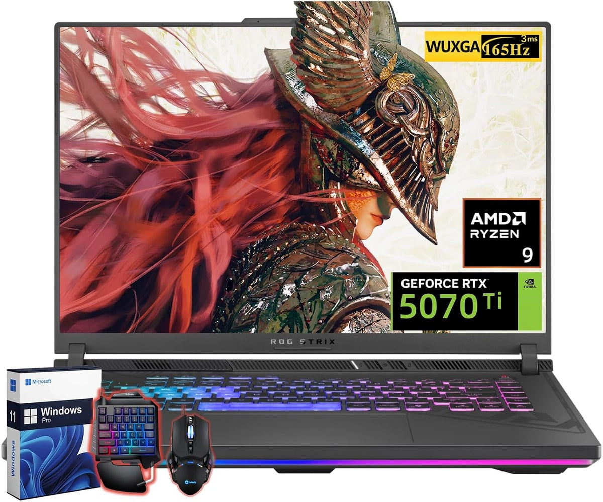 ASUS ROG Strix G16 Gaming Laptop, 16' WUXGA FHD 165Hz Nebula, NVIDIA Geforce RTX 5070Ti 12GB GDDR7, AMD Ryzen 9 8940HX, Dolby Atmos, Hires Audio, 32GB DDR5, 2TB Gen 4 SSD, Windows 11 Pro, Accessories