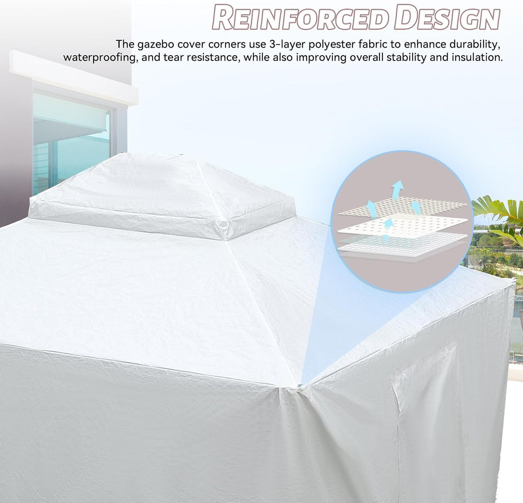 8x8 FT Outdoor Gazebo Cover for Hardtop Gazebo, Universal Winter Gazebos Cover with Sidewalls and Mesh Windows, All-Season Used -White (Gazebos Not Included)