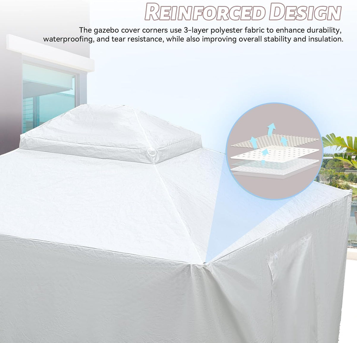 8x8 FT Outdoor Gazebo Cover for Hardtop Gazebo, Universal Winter Gazebos Cover with Sidewalls and Mesh Windows, All-Season Used -White (Gazebos Not Included)