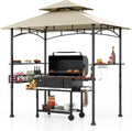 Tangkula 8x5 Ft Grill Gazebo, 2-Tier Barbecue Gazebo with 2 Shelves, 20 Hanging Hooks, Bottle Opener & Storage Basket, Outdoor Grill Canopy for Backyard Garden Poolside (Beige)