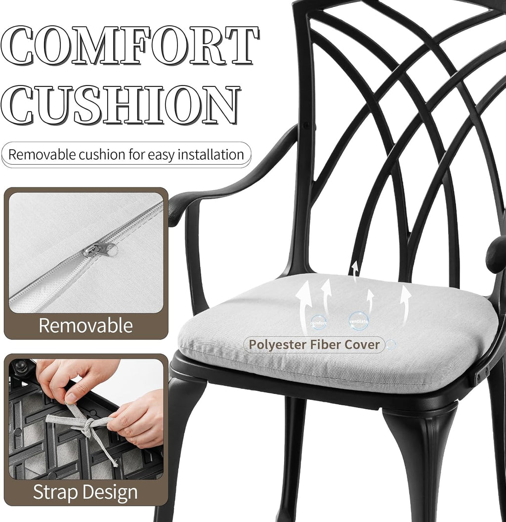 Patio Bistro Sets Cast Aluminum Bistro Table and Chairs Set of 2 with Umbrella Hole,Outdoor Bistro Set with Cushion for Yard (BLACK1)
