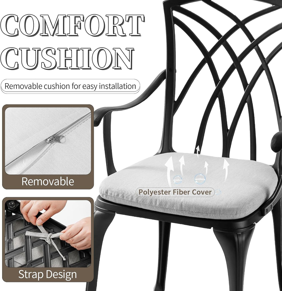 Patio Bistro Sets Cast Aluminum Bistro Table and Chairs Set of 2 with Umbrella Hole,Outdoor Bistro Set with Cushion for Yard (BLACK1)
