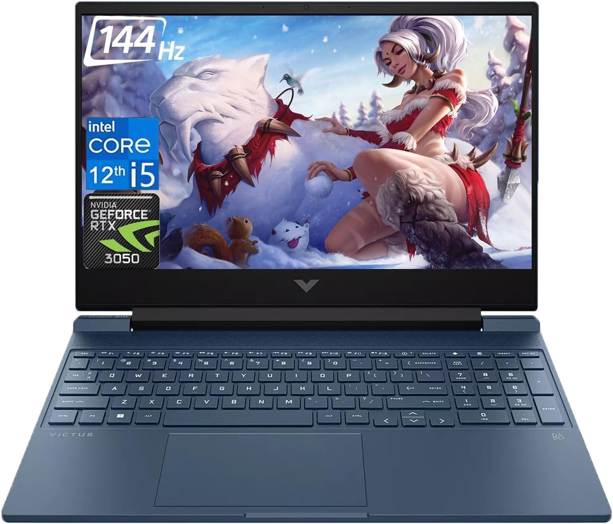 HP Victus 15.6 i5 Gaming Laptop, 15.6' FHD 1920*1080 144Hz, Intel Core i5-12450H, NVIDIA GeForce RTX 3050, 32GB RAM, 2TB SSD, Backlit KB, Touchpad, SD Card Reader, Webcam, HDMI, Wi-Fi 6, W11 H, Blue