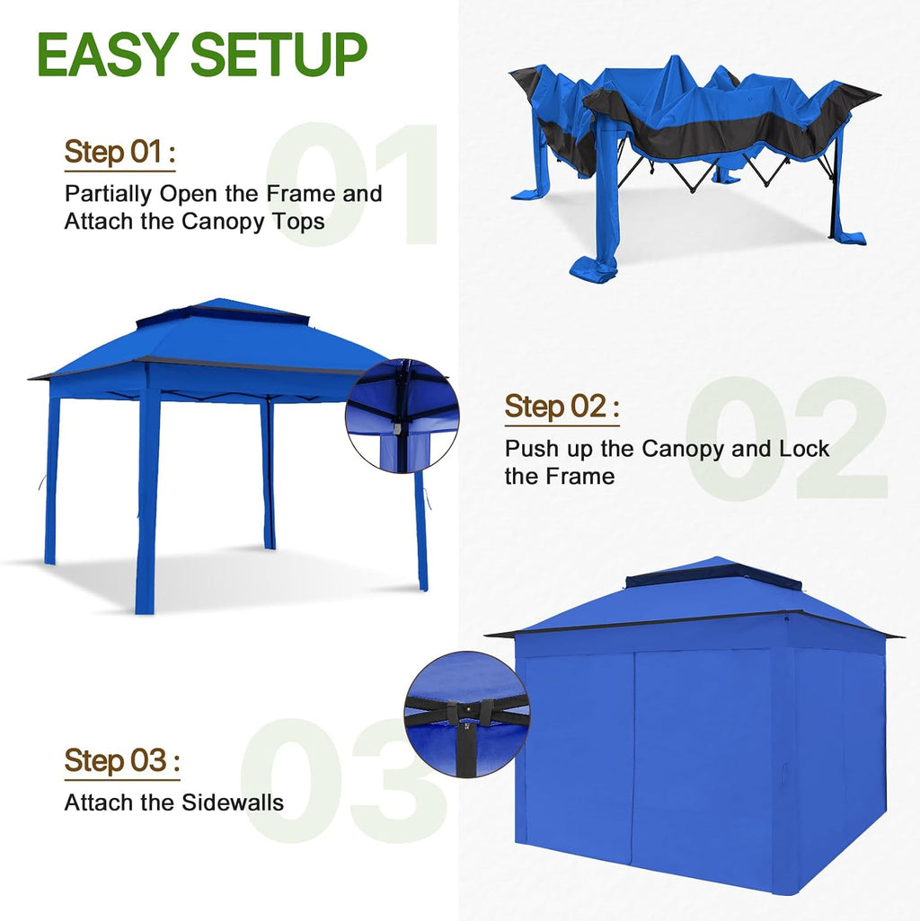 COOS BAY 11x11 Pop Up Gazebo with 4 Sidewalls, Instant Outdoor Canopy Tent with UPF 50+ UV Protection, Water Resistant Shelter with Carry Bag, Stakes & Ropes, Blue