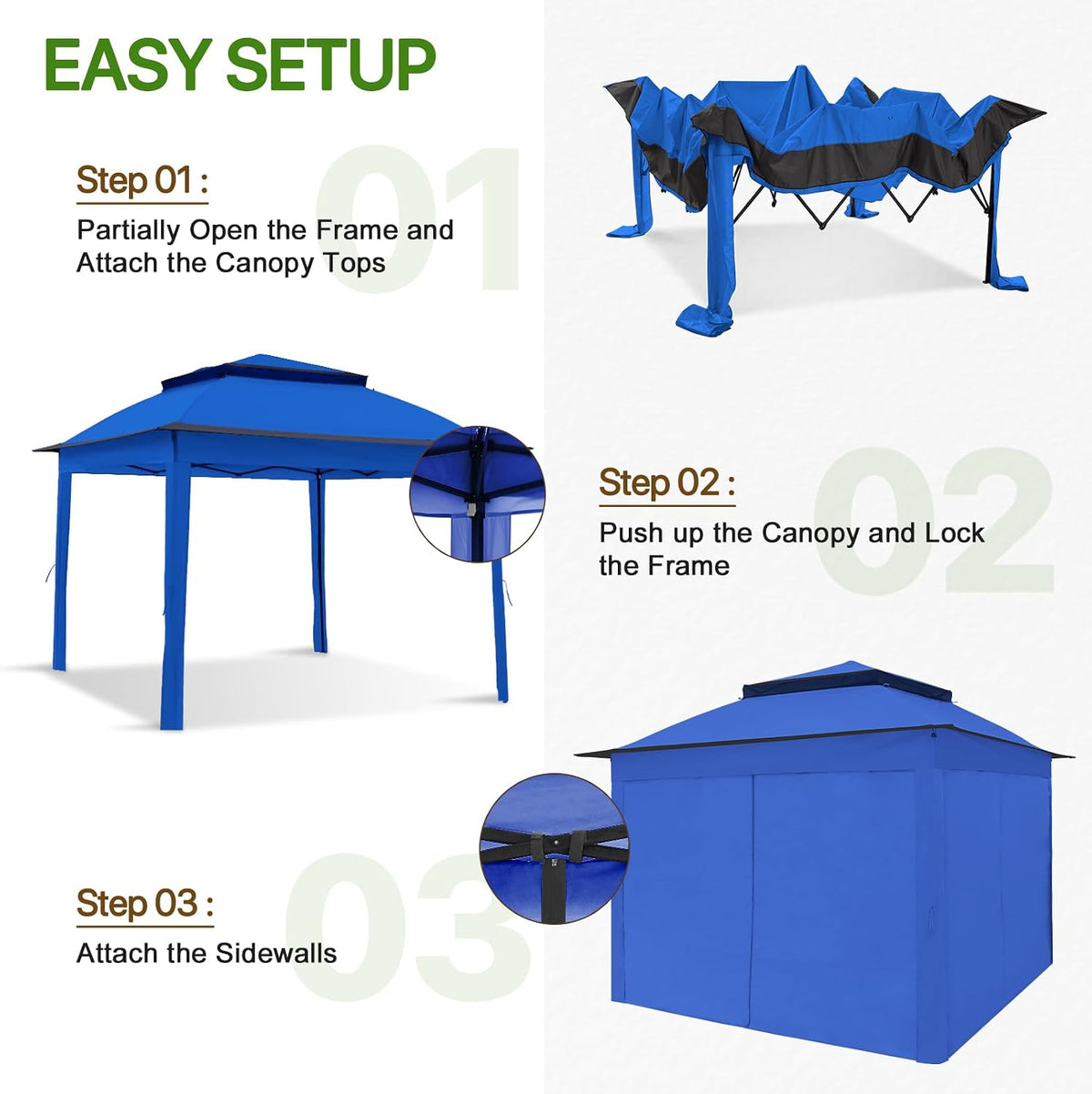 COOS BAY 11x11 Pop Up Gazebo with 4 Sidewalls, Instant Outdoor Canopy Tent with UPF 50+ UV Protection, Water Resistant Shelter with Carry Bag, Stakes & Ropes, Blue