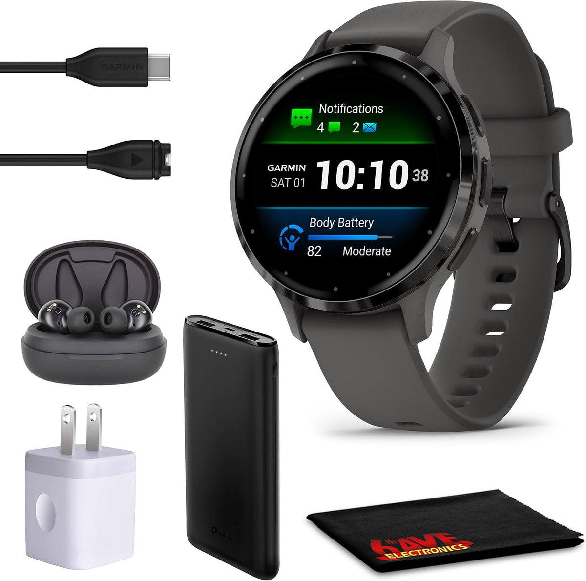 Garmin Venu 3S Advanced Fitness and Health Tracker Smart Watch Slate Stainless Steel Bezel with 41 MM Pebble Gray Case and Silicone Band 1.2 Inch AMOLED Touch Screen Display