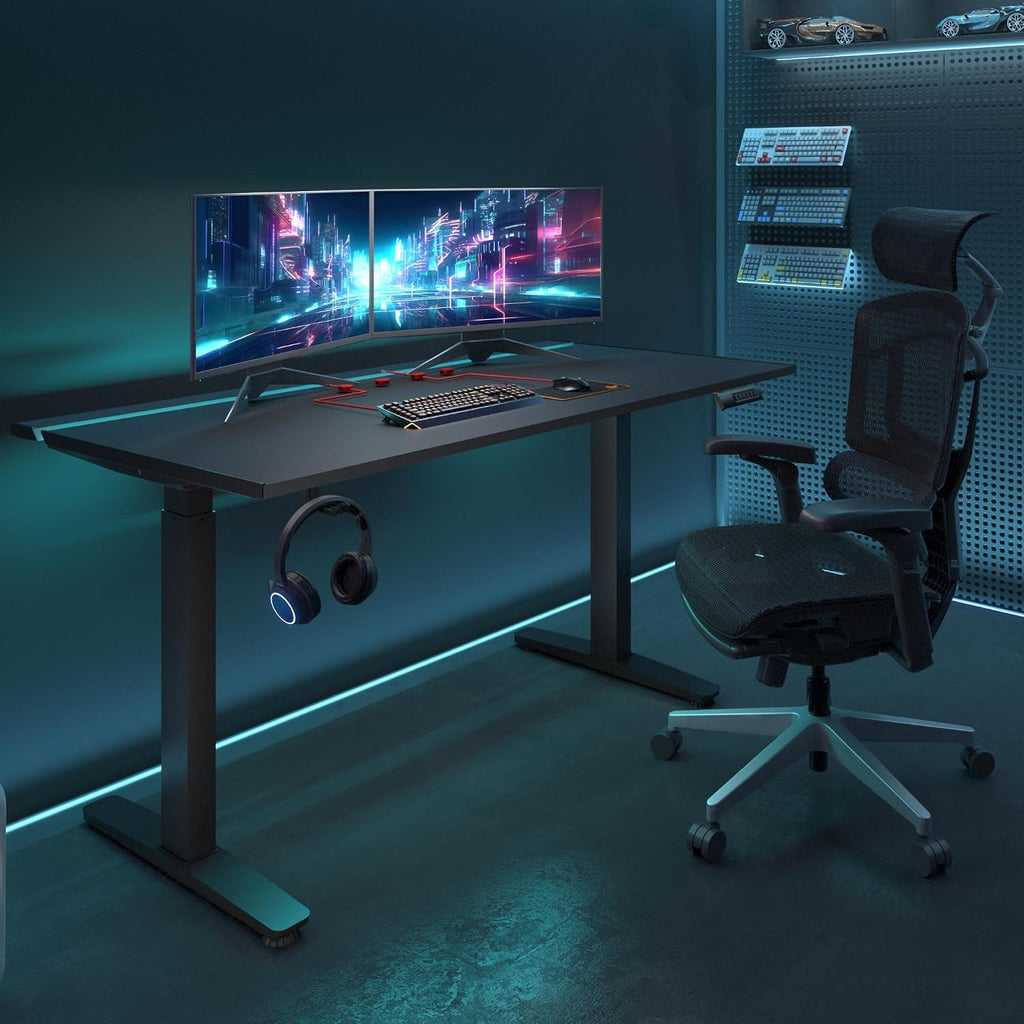 FLEXISPOT Electric RGB Gaming Standing Desk, 55' Dual Motor Height Adjustable Desk with Integrated Cable Management, Ergonomic Sit-Stand Computer Workstation for PC Gamers