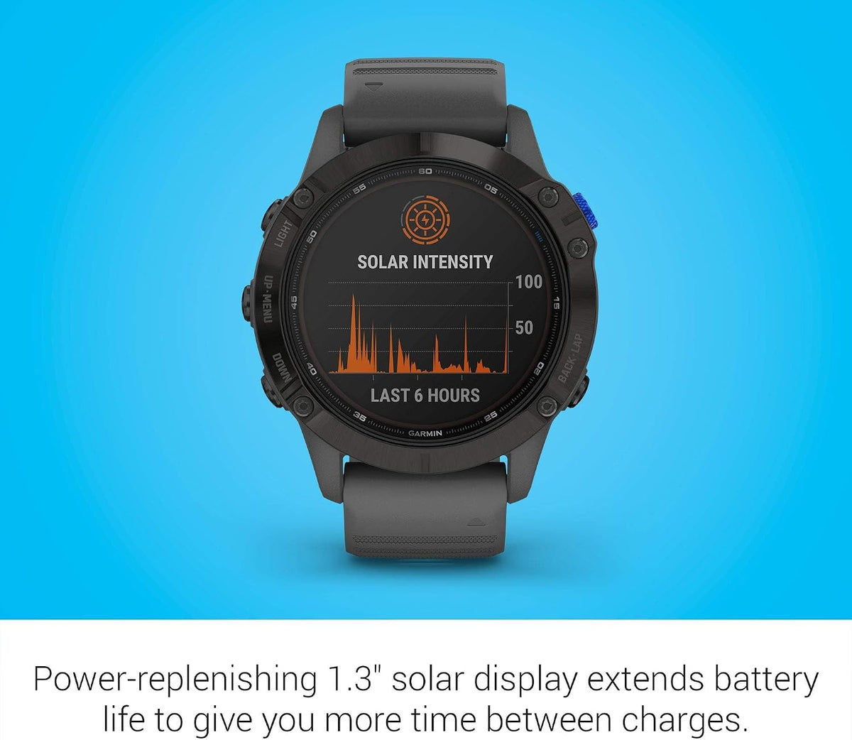 Garmin Fenix 6 Pro Solar (GPS,1.4 inches) Solar-Powered Multisport, Advanced Training Features and Data, Black with Slate Gray Band (Renewed)