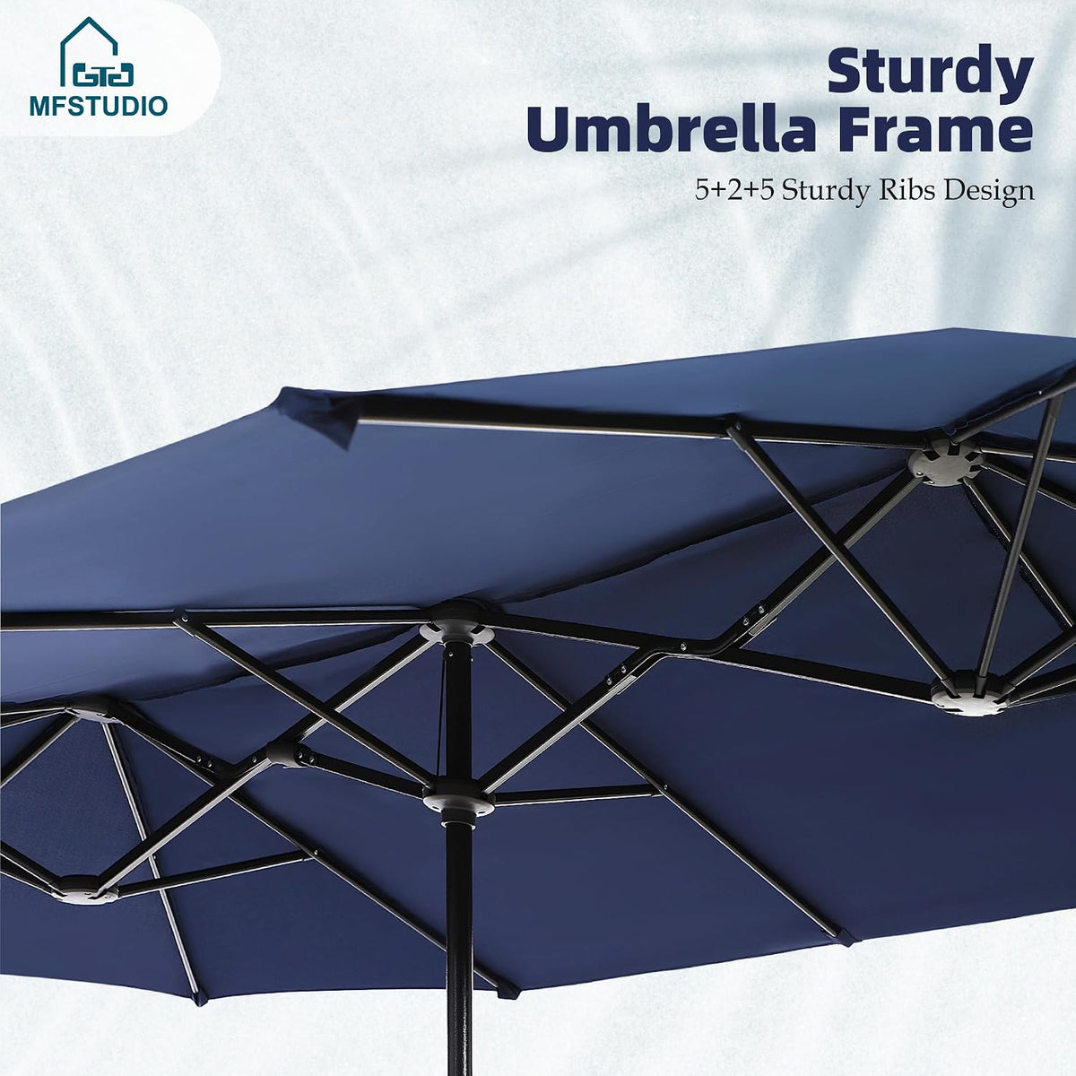 MFSTUDIO Outdoor Dining Set for 6, Patio Furniture Set with Navy Umbrella (Base not Included), Outdoor Rectangle Table and Navy Swivel Chairs Set for Patio, Deck, Backyard, Garden