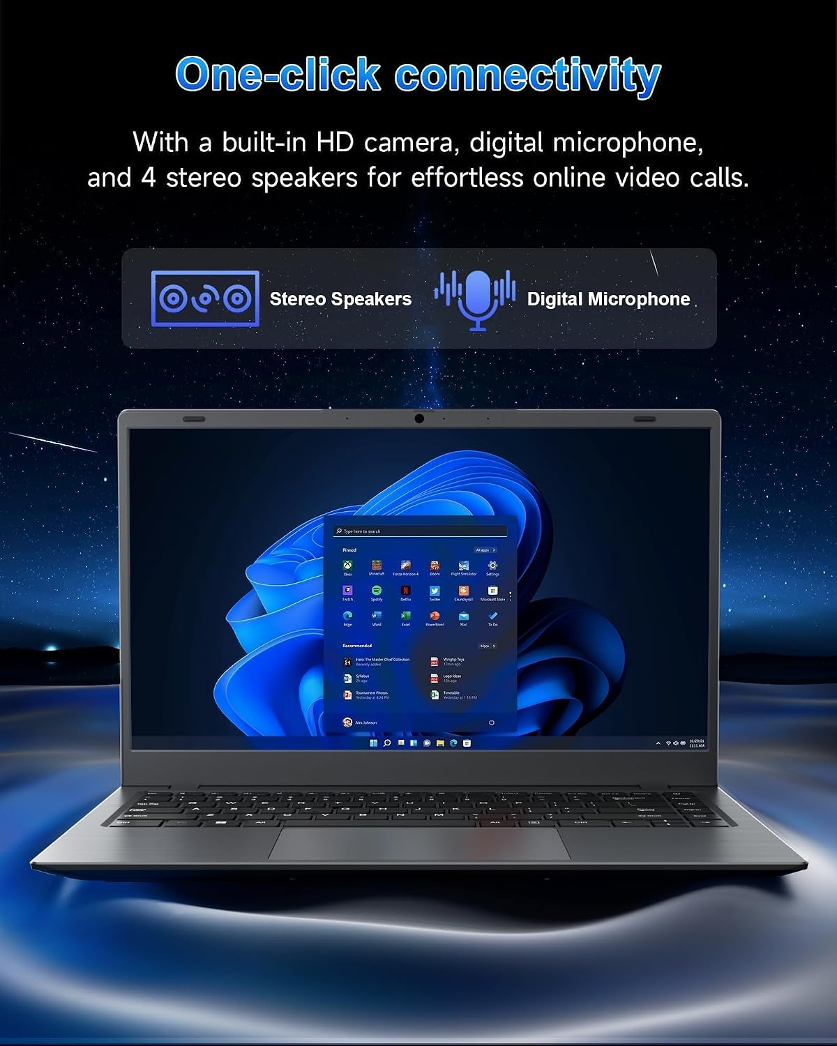 Laptop with 12GB RAM 512GB SSD, 15.6 Inch FHD Laptop Computer, N95 Processor(up to 3.4GHz), Backlit Keyboard, Fingerprint Unlock, WiFi 6, Bluetooth 5.3