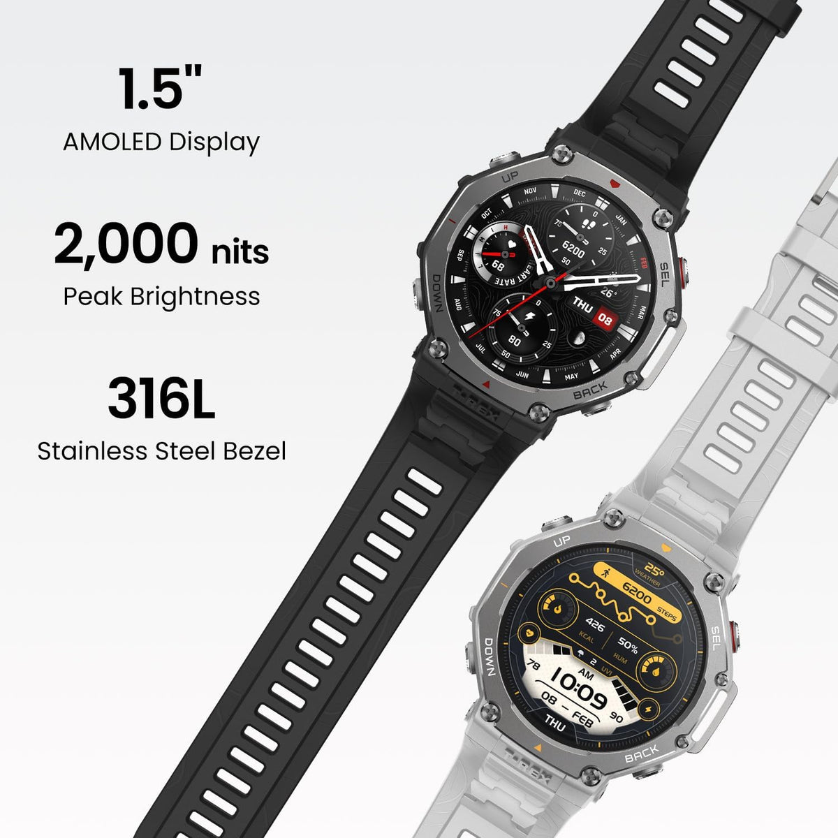 Amazfit Refurbished T-Rex 3 Rugged Military Smart Watch 48mm, GPS, Offline Maps, 100m Water-Resistant, Outdoor Fitness Smartwatch for Men, 170 Sport Modes, AI, Voice Control, Renewed (Grey)