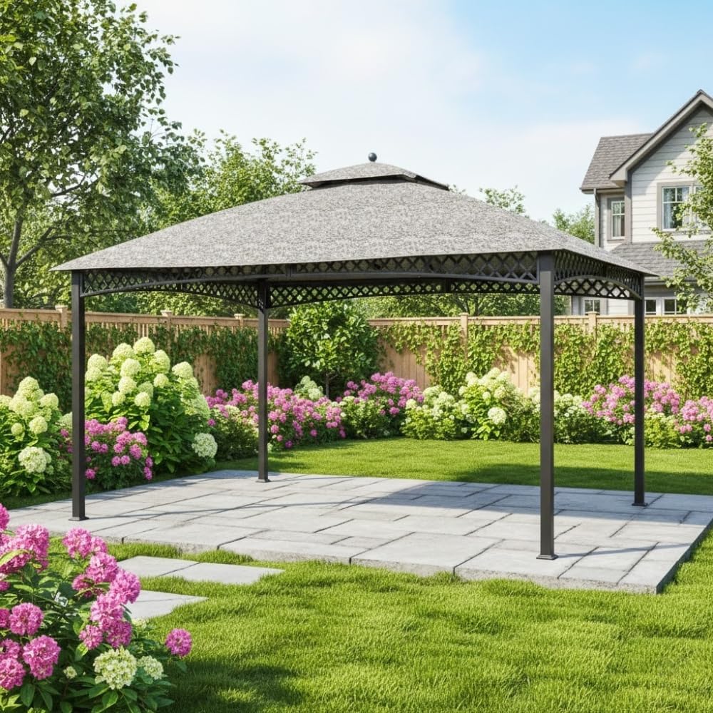 Garden Winds Durable 350 Replacement Canopy Top Compatible with Windsor Dome 10' x 12' Gazebo Models L-GZ717PST-C, A111001701 - Damask Beige