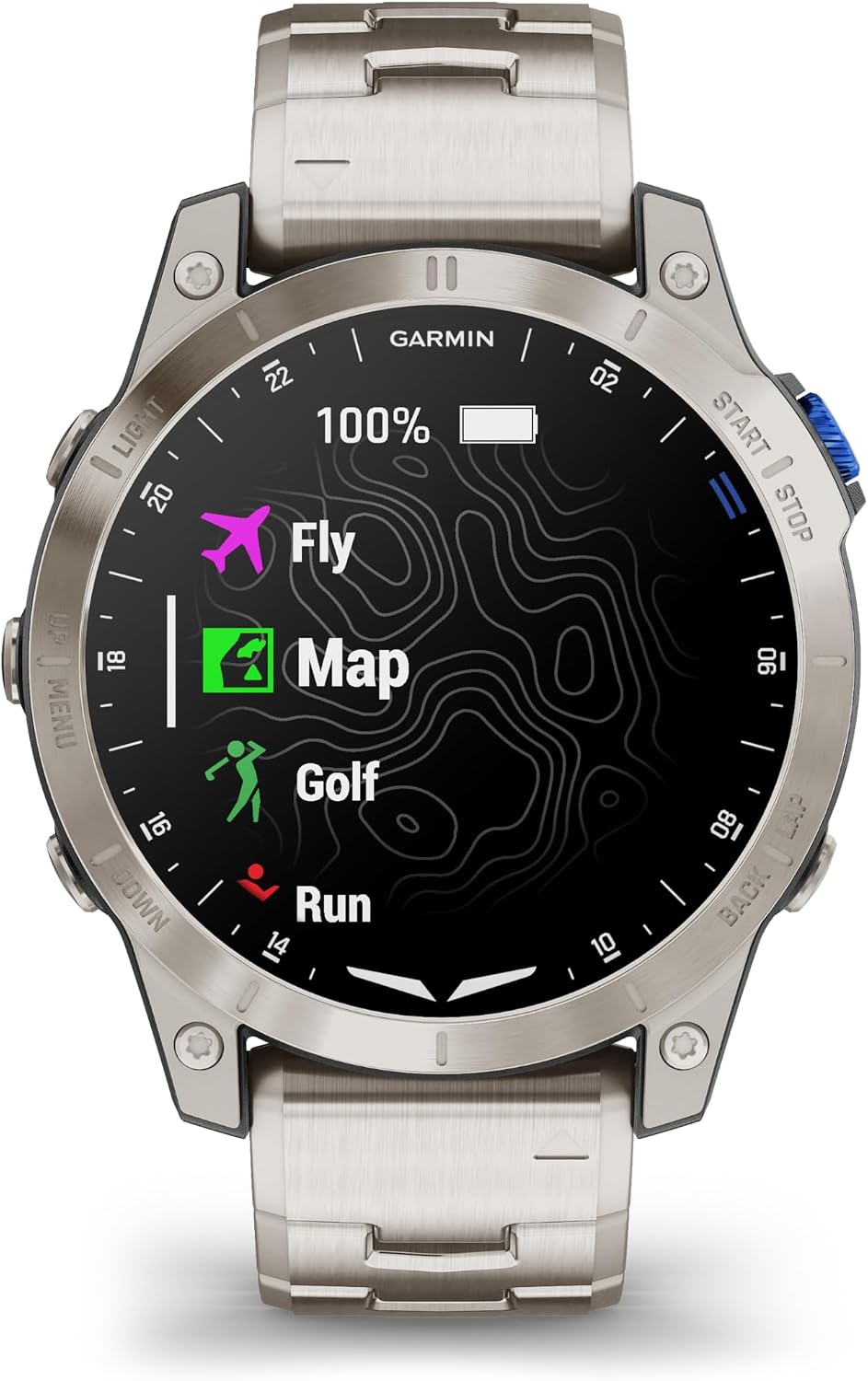Garmin D2™ Mach 1, Touchscreen Aviator Smartwatch with GPS Moving Map, Aviation Weather, Health and Wellness Features and More, Vented Titanium Bracelet