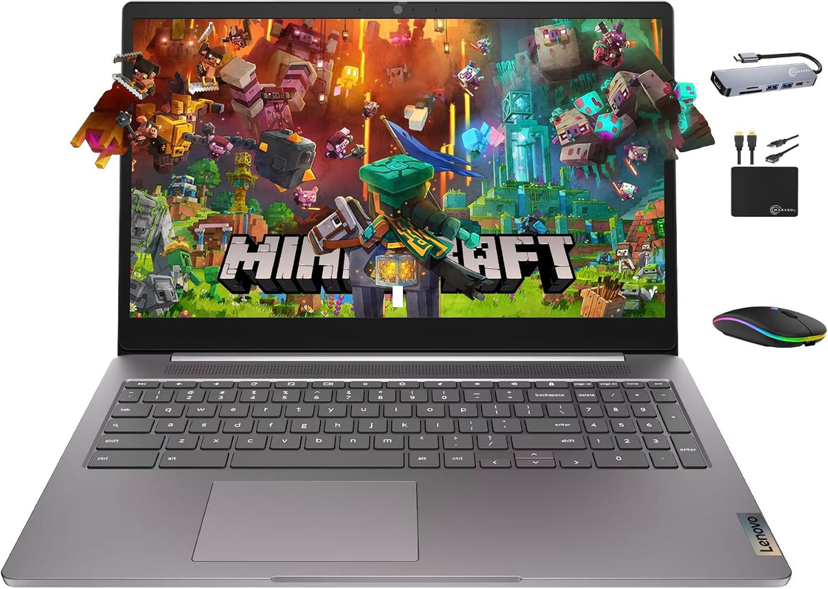 Lenovo Chromebook Flagship 15.6' FHD Laptop Computer for Business Student, Intel Celeron N4500, 4GB RAM, 320GB Storage (64GB eMMC+ 256GB Card), WiFi 6, Long Battery, Chrome OS +MarxsolAccessory