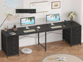 YOMILUVE 95'' Two Person Desk with 8 Drawers, Long Office Desk with Charging Station, 2 Person Desks Double Desk Writing Study Table for Home Office, Black
