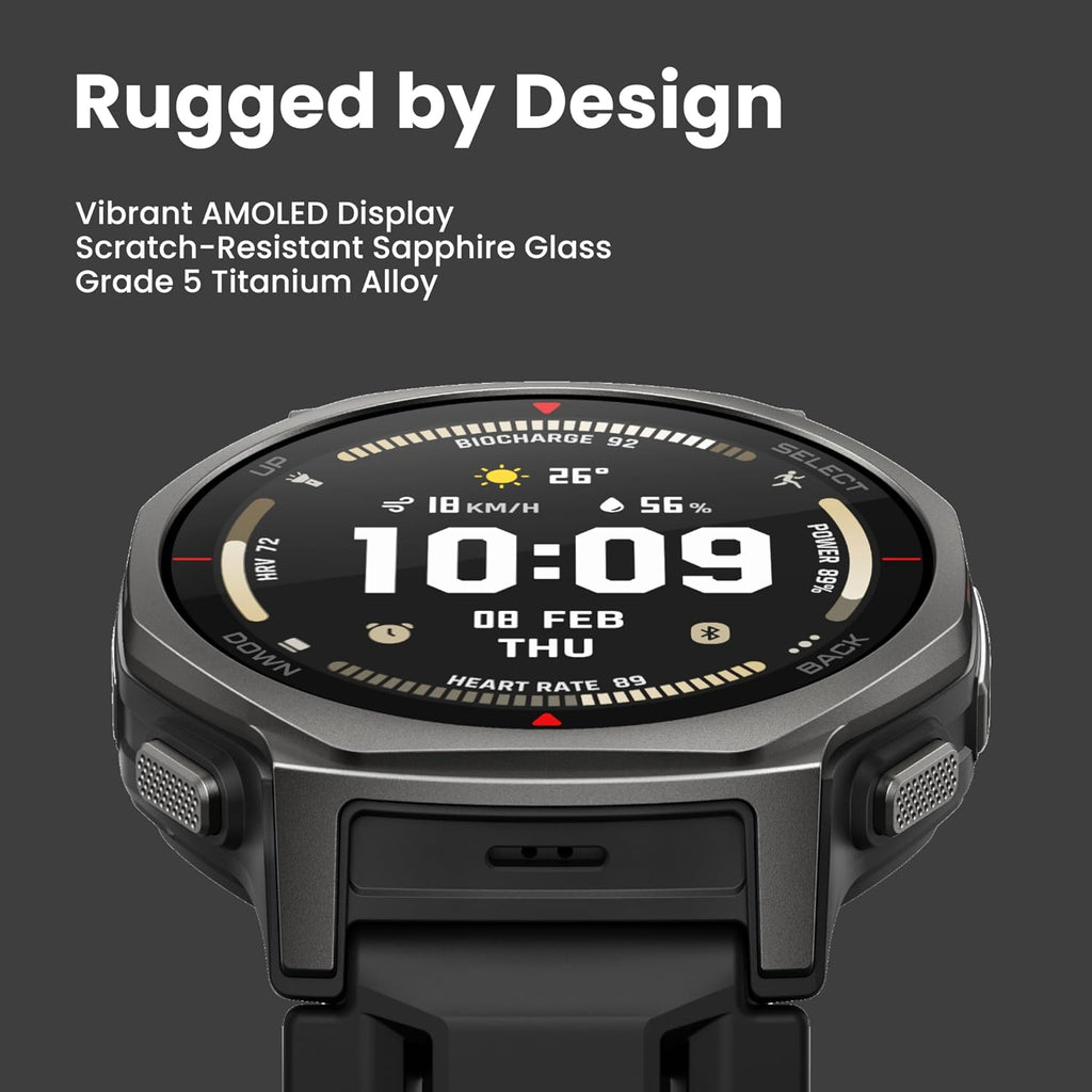 Amazfit T-Rex 3 Pro Outdoor Smart Watch 44mm Sapphire AMOLED Display with Flashlight, Ti Bezel, Dual Band GPS, Offline Maps, 17 Days Battery, 10 ATM, 180+ Sports Mode for Android & iPhone, Black