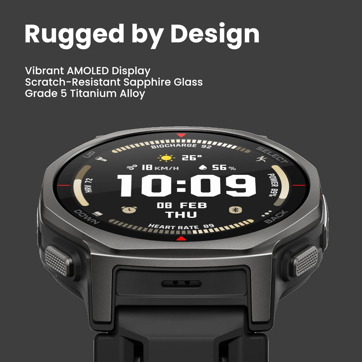 Amazfit T-Rex 3 Pro Outdoor Smart Watch 44mm Sapphire AMOLED Display with Flashlight, Ti Bezel, Dual Band GPS, Offline Maps, 17 Days Battery, 10 ATM, 180+ Sports Mode for Android & iPhone, Black