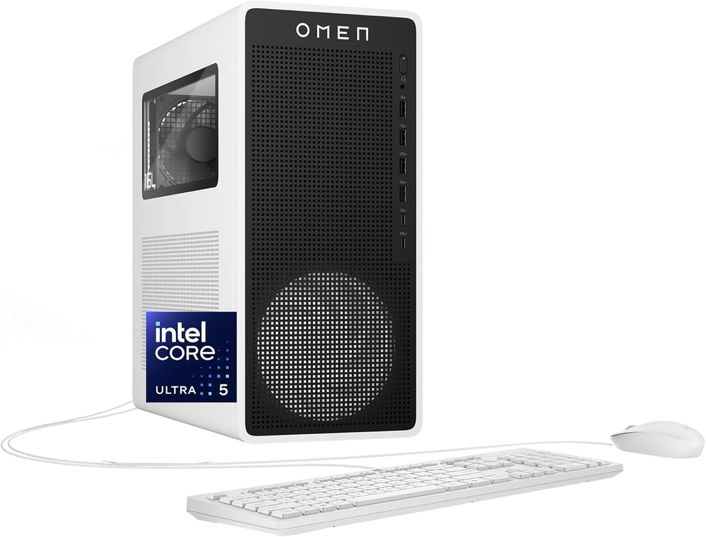 HP OMEN 16L Gaming Desktop PC, Intel Core Ultra 5 225F, 8 GB RAM, 512 GB SSD, NVIDIA GeForce RTX 3050, Windows 11 Home, Microsoft Copilot, Panda Metal, TG03-0110 (2025)