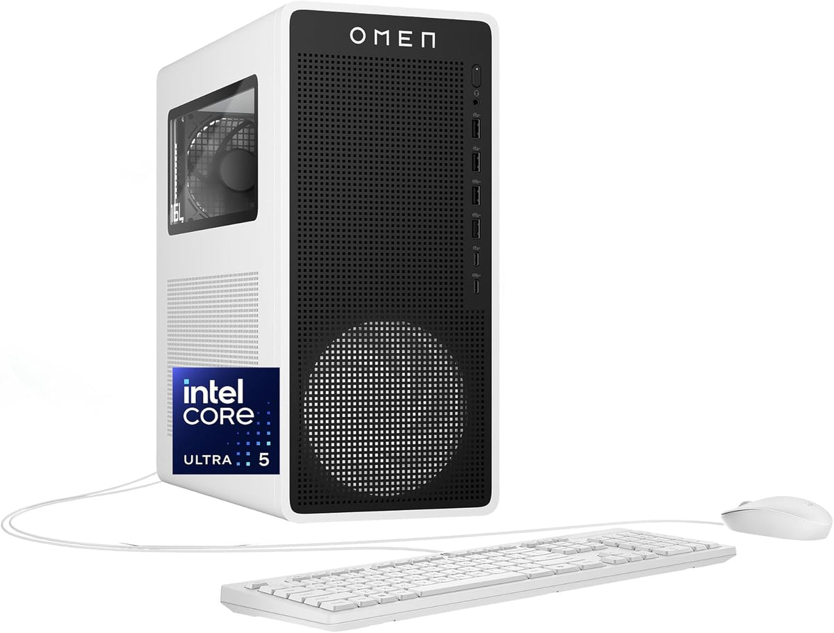 HP OMEN 16L Gaming Desktop PC, Intel Core Ultra 5 225F, 8 GB RAM, 512 GB SSD, NVIDIA GeForce RTX 3050, Windows 11 Home, Microsoft Copilot, Panda Metal, TG03-0110 (2025)