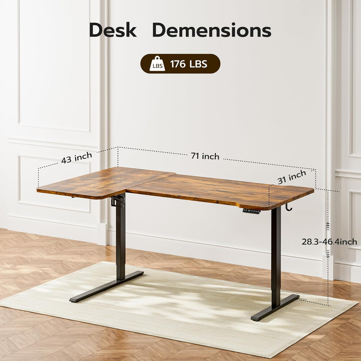 Acrolix 71 Inch L Shaped Standing Desk Adjustable Height, Electric Corner Standing Desk, Sit Stand Computer Table with Reversiable Splice Board, Rustic Brown