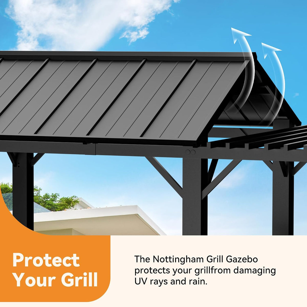 Covered Outdoor Grill Gazebo 6' x 8' with Galvanized Steel Roof and Pergola Extension, BBQ Gazebo with UV Blocking & Waterproof Design, Grill Canopy with Shelves, Rust-Resistant, 4-Season Use