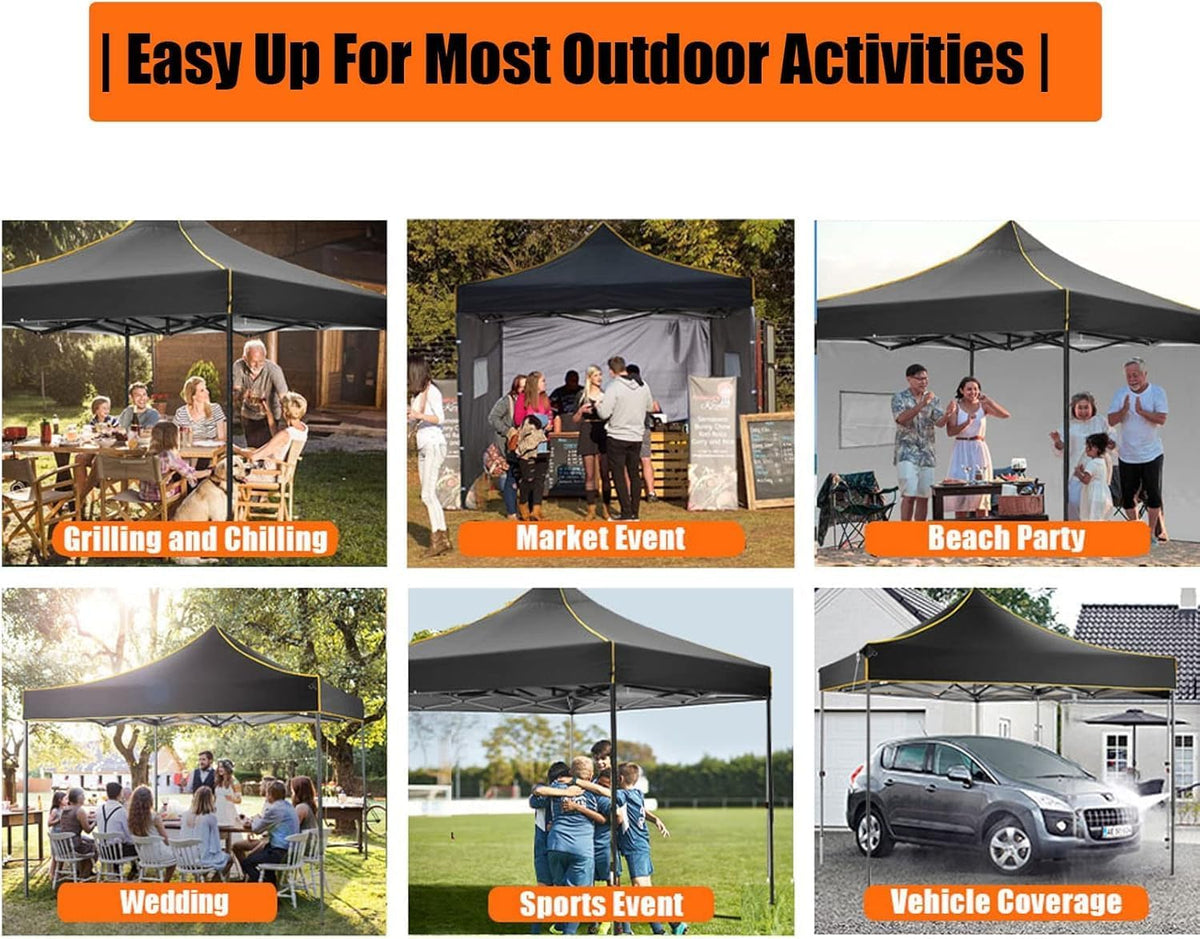 10x10 Pop Up Canopy Tent with 4 Sidewalls and Mesh Windows 2.0, Waterproof Commercial Instant Gazebo Tent Outdoor Canopy Tents for Party/Exhibition/Picnic with Carry Bag,4 Stakes & Ropes (Black)