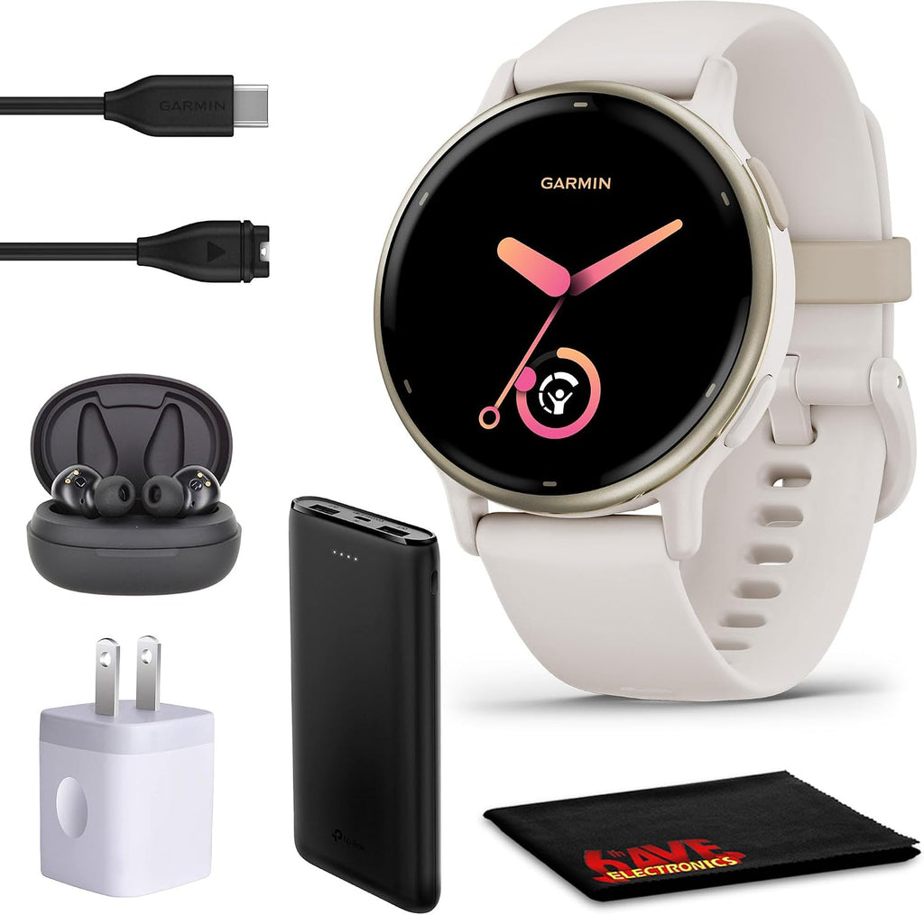 Garmin Vivoactive 5 Fitness Tracker Smart Watch for Women & Men with Cream Gold Aluminum Bezel & Ivory Case and Silicone Band with 11 Days Battery Life and Bright 1.2' AMOLED Touchscreen Display