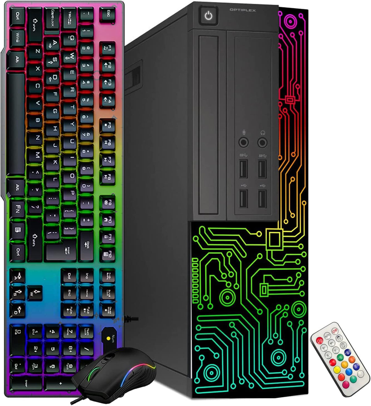 Dell Optiplex Small Desktop Computer (SFF) PC | Quad Core Intel i5 (3.2GHz) | 16GB DDR3 RAM | 512GB SSD | 24 Inch Monitor | RGB Gaming Keyboard & Mouse | Windows 11 Pro (Renewed)
