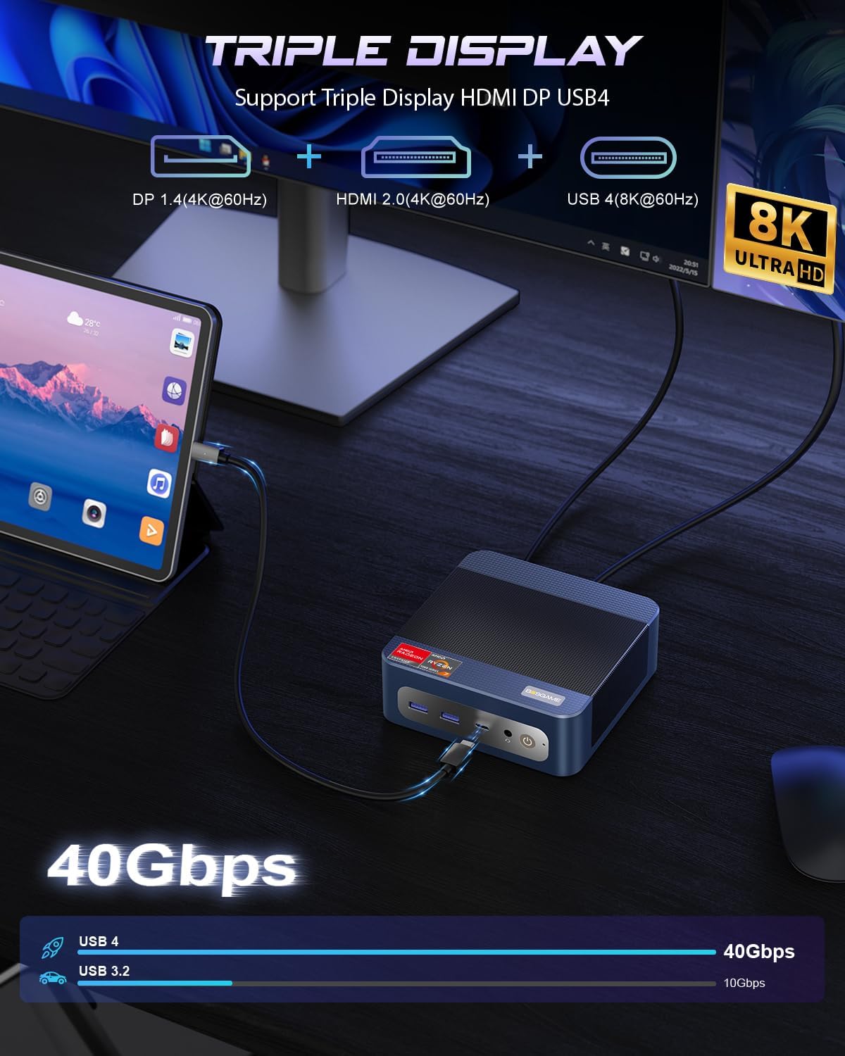 BOSGAME P3 Mix Mini PC, Mini Computers with Ryzen 5 7640HS (up to 5.0 GHz), 32GB DDR5, 1TB PCIe SSD, 4K Triple Display, USB 4.0, Dual 2.5G LAN & Wi-Fi 6E & BT5.2, Mini Desktop for Home Office