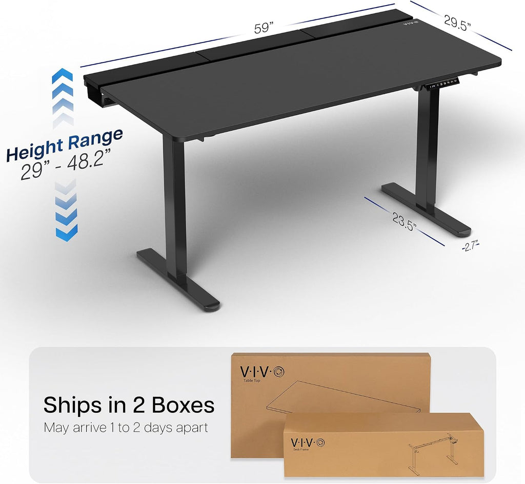 VIVO Electric 60 x 30 in Standing Adjustable Gaming Desk with Hidden Cable Trays, Full-Size Mouse Pad, Holds 220 lbs, Black Top Black Frame, DESK-KIT-1B6-P3B
