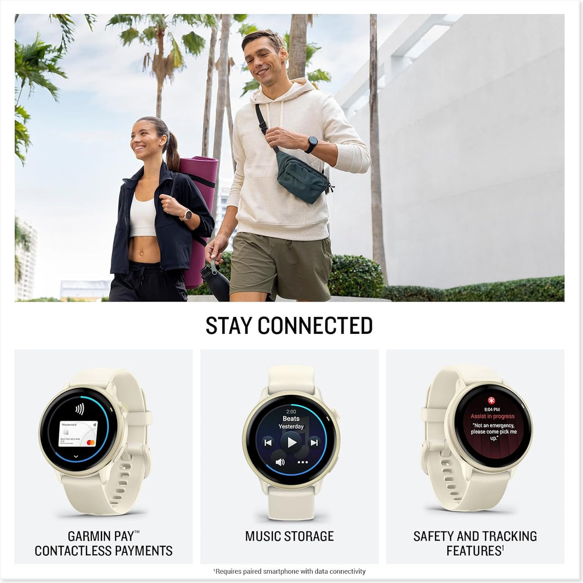 Garmin Vivoactive 6 Fitness GPS Smartwatch AMOLED Display Lunar Gold with Bone Silicone Band, 11-Day Battery, 80+ Sports Modes, Activity Tracking Smart Features, Music, Contactless Payments Bundle