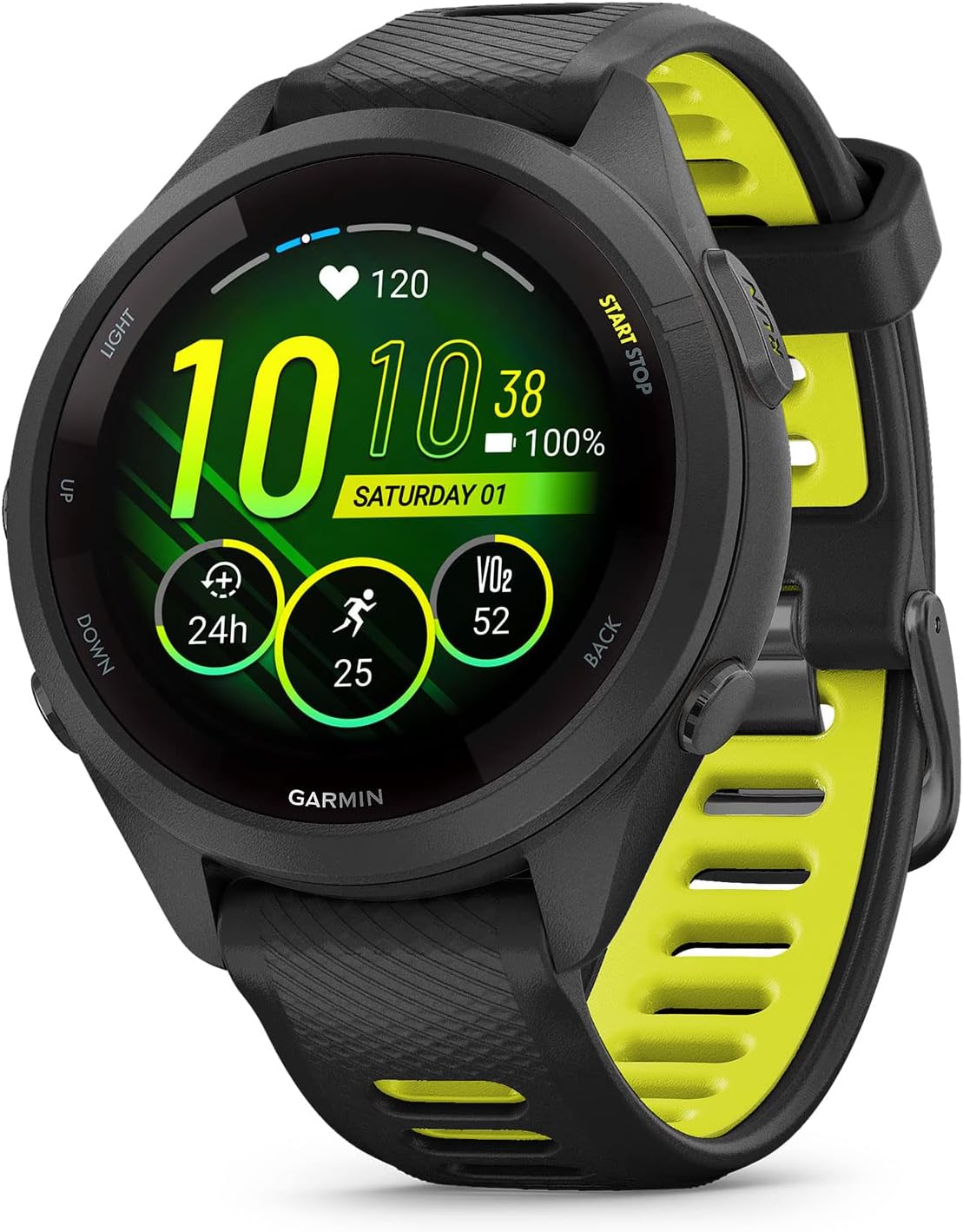 Garmin Forerunner 265S Running Smartwatch, Colorful AMOLED Display, Training Metrics and Recovery Insights, Black and Amp Yellow
