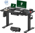 FLEXISPOT EN2 Whole-Piece Standing Desk with Clamp Power Strip, 48x24'' Electric Stand Up Height Adjustable Desk with Cable Management (Black Frame + 48' Black Table Top)
