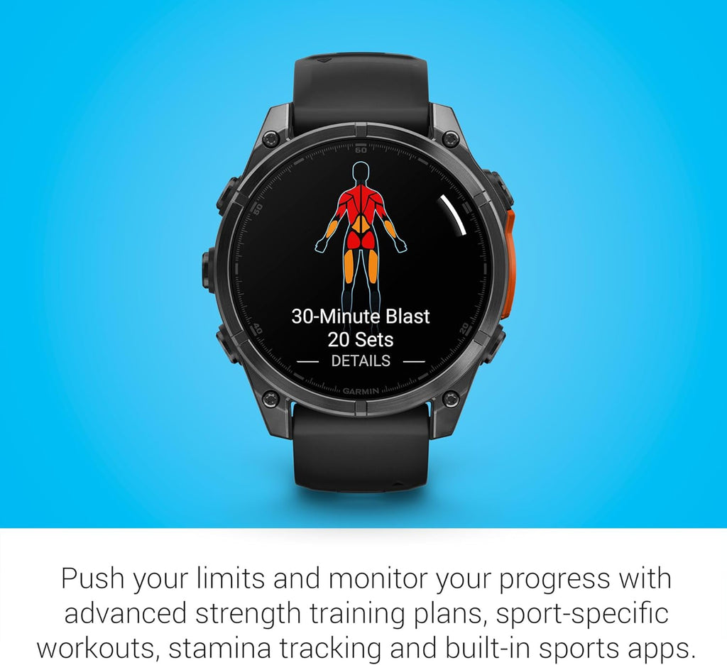 Garmin Fenix 8 Premium Multisport GPS Running Smartwatch, 47 mm, AMOLED, Dive-Rated, Built-in Flashlight, Slate Gray with Black Band with Signature Series Charging Stand