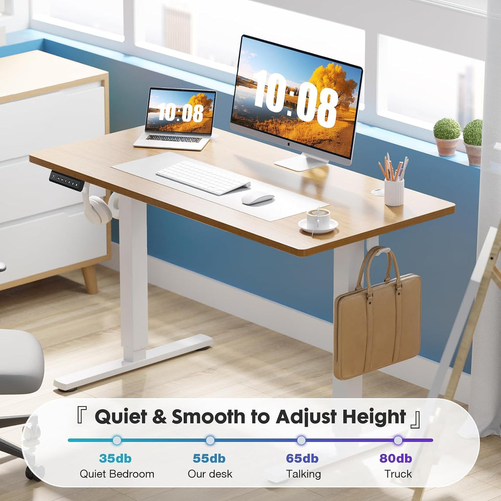Sweetcrispy Electric Standing Desk Adjustable Height, 55x24 Inch Sit Stand Up Home Office Desks Computer Workstation PC Work Table with 3 Memory Preset Splice Wood Board Metal Frame, Oak