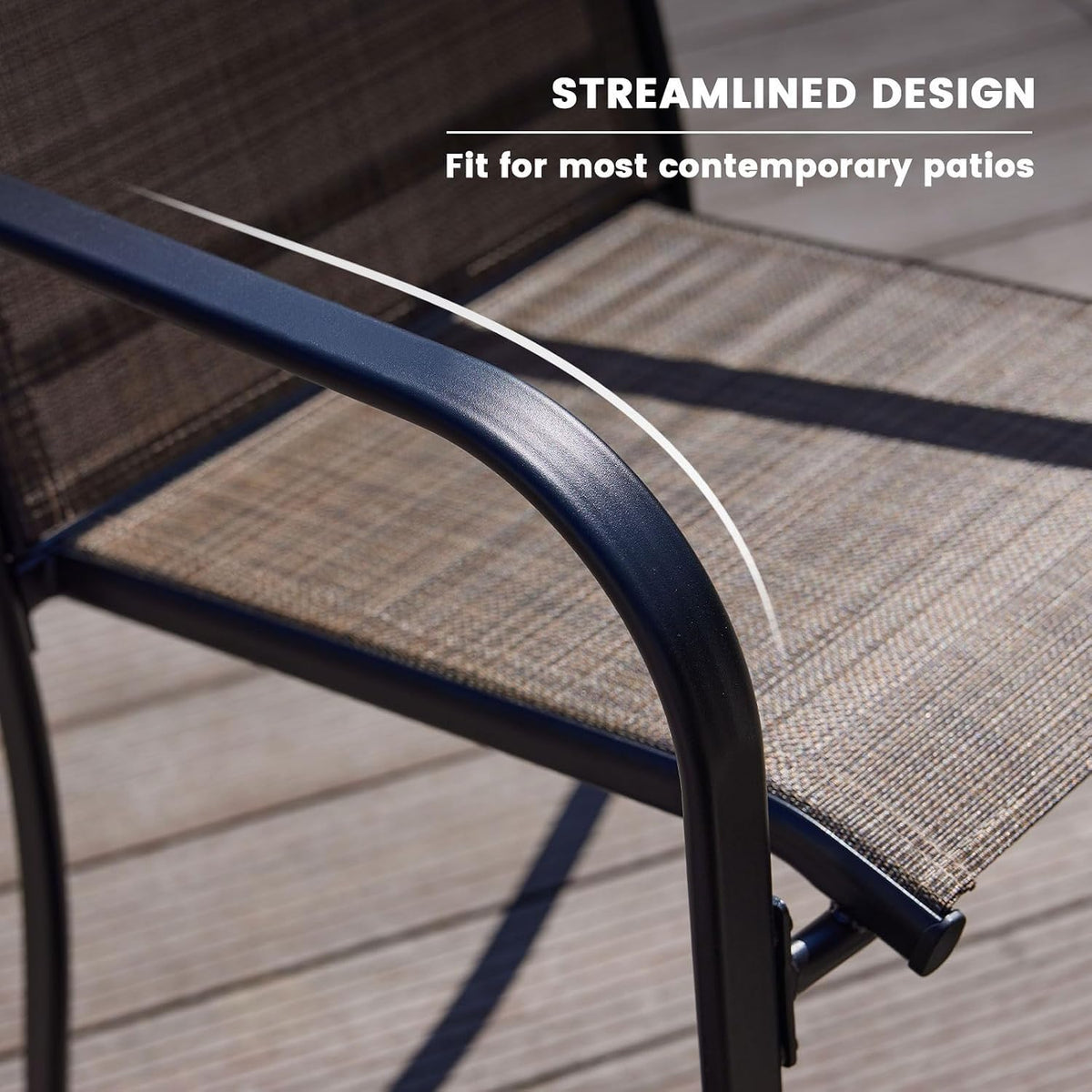 VICLLAX Outdoor Dining Set for 4, Patio Furniture Set of 4 Patio Stackable Dining Chairs and Outdoor Metal Square Table with Umbrella Hole for Backyard Lawn Garden, Brown Chairs and Black Table