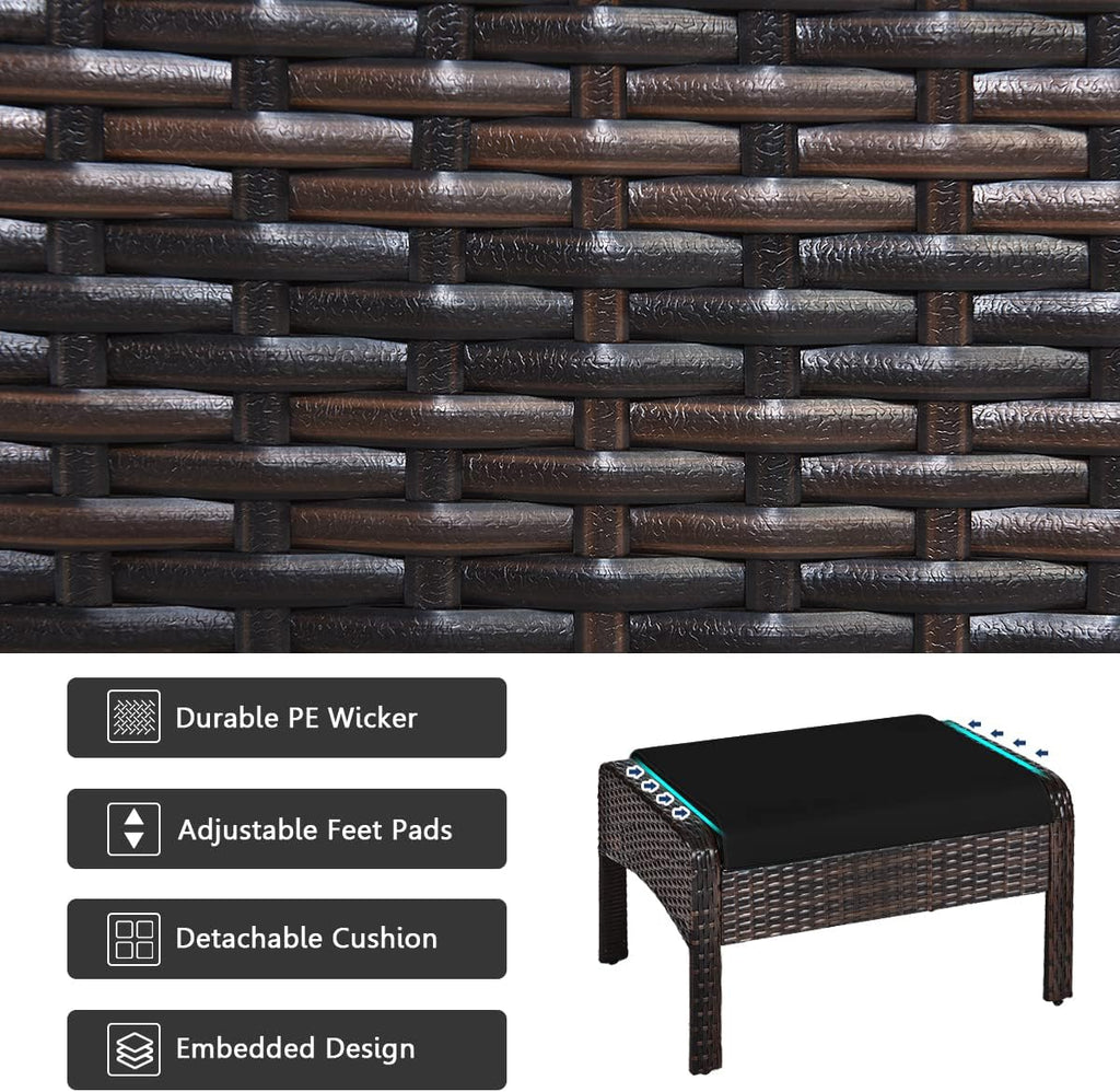HAPPYGRILL 5 Pieces Patio Furniture Set Outdoor Rattan Wicker Conversation Set with Coffee Table Cushioned Sofas and Ottoman Chat Set for Garden Backyard