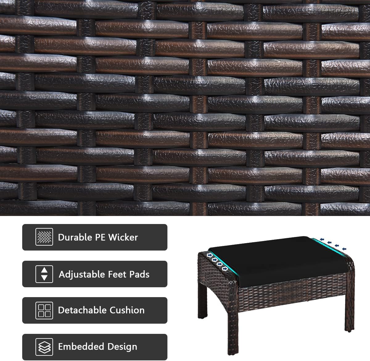 HAPPYGRILL 5 Pieces Patio Furniture Set Outdoor Rattan Wicker Conversation Set with Coffee Table Cushioned Sofas and Ottoman Chat Set for Garden Backyard