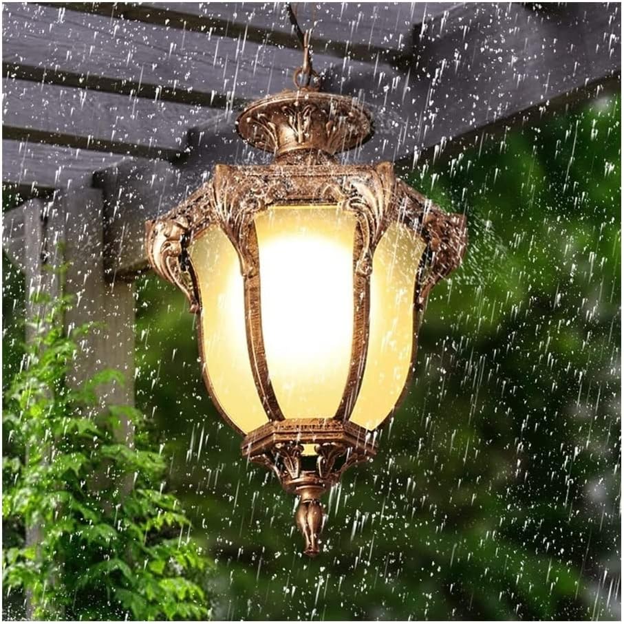 Chandelier Outdoor Aluminum Hanging Lantern, Waterproof Glass Chandelier, Corridor Courtyard Decoration Ceiling Aisle Villa Garden Pavilion Grapee Light/Brass/31 * 50Cm