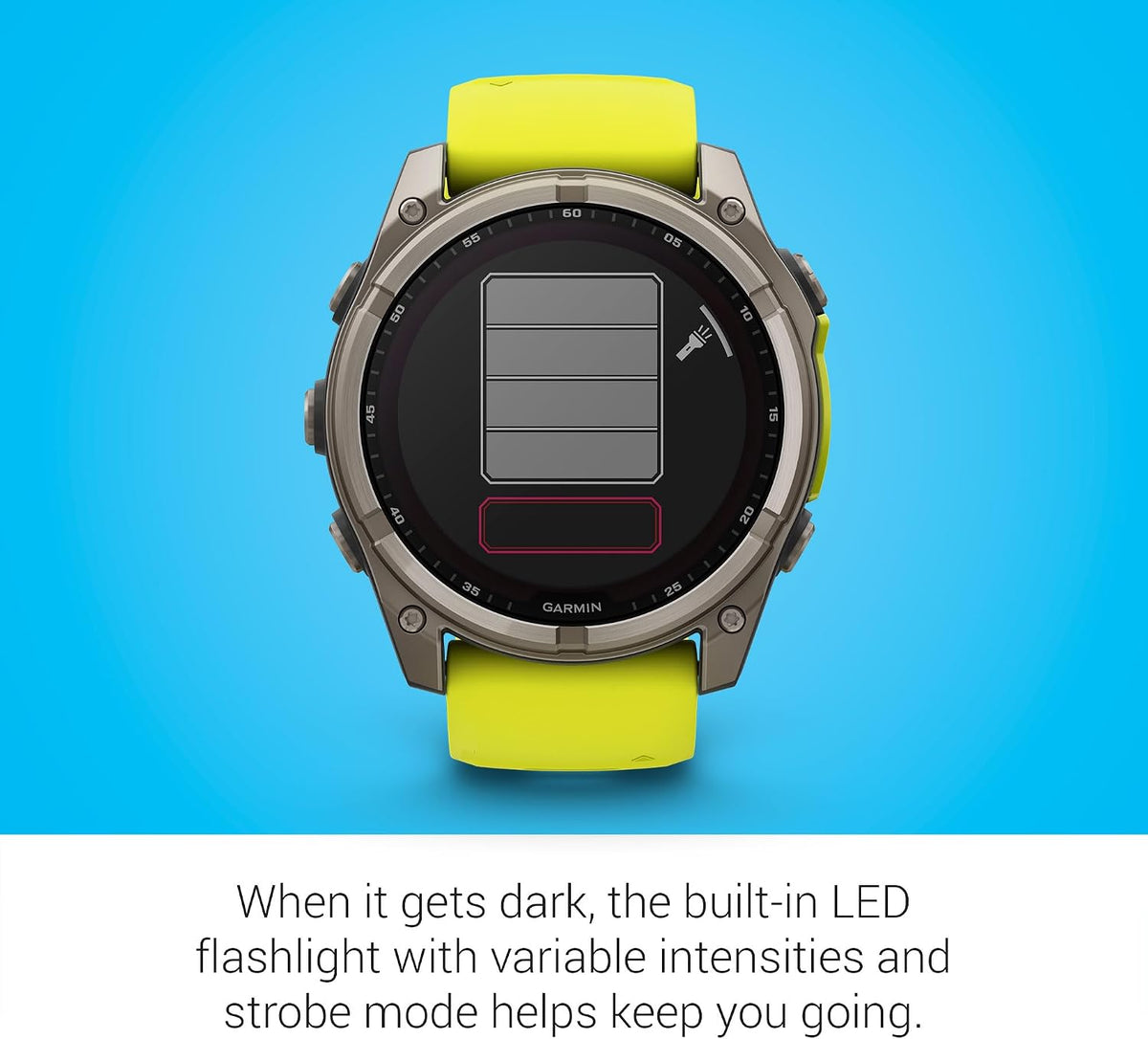 Garmin Fenix 8 Premium Multisport GPS Running Smartwatch, 51 mm, Sapphire, Solar, Built-in Flashlight, Titanium with Amp Yellow/Graphite Band with Signature Series Charging Stand