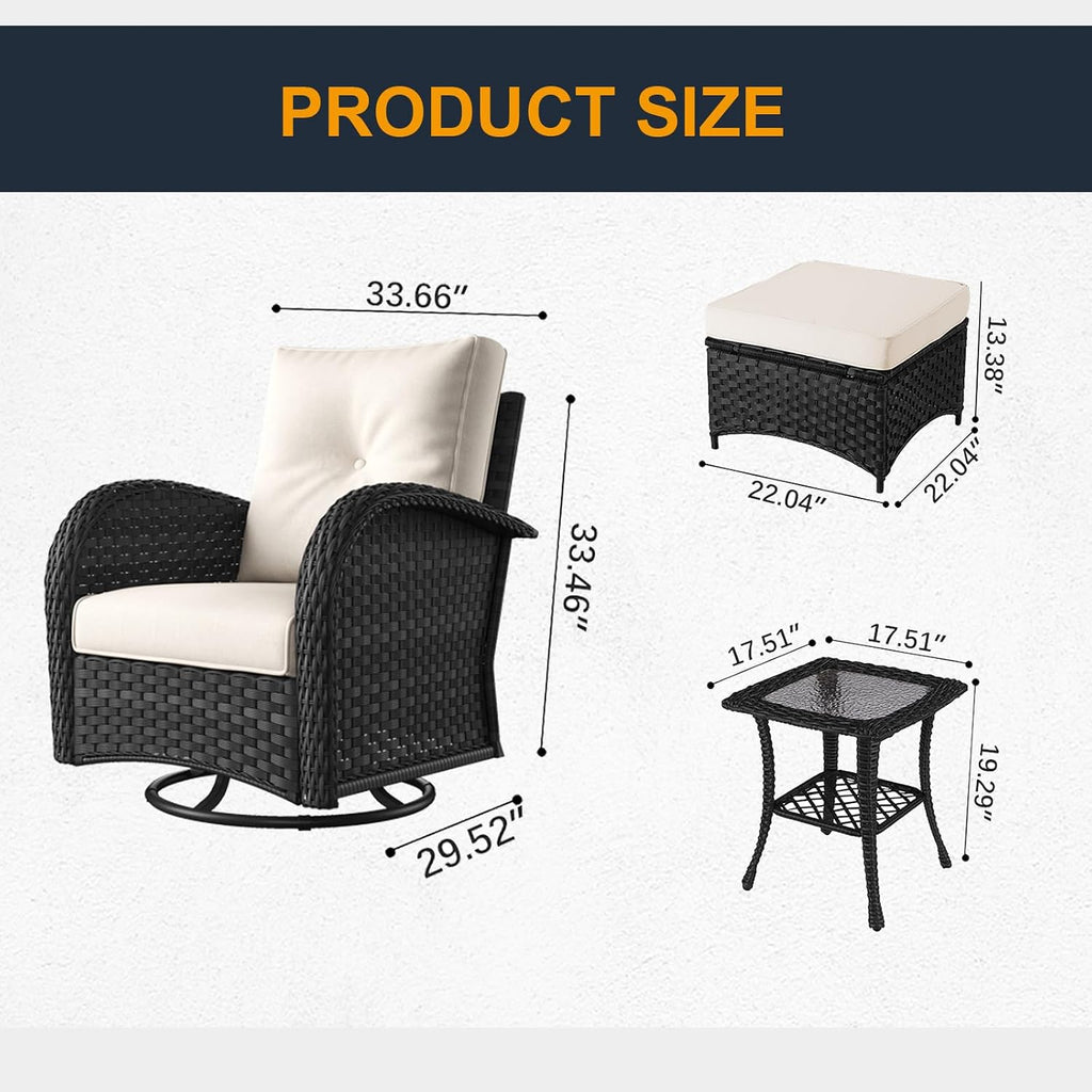 Outdoor Patio Furniture Sets 5 Pieces Wicker Swivel Rocker Chairs with Coffee Table for Backyard Deck
