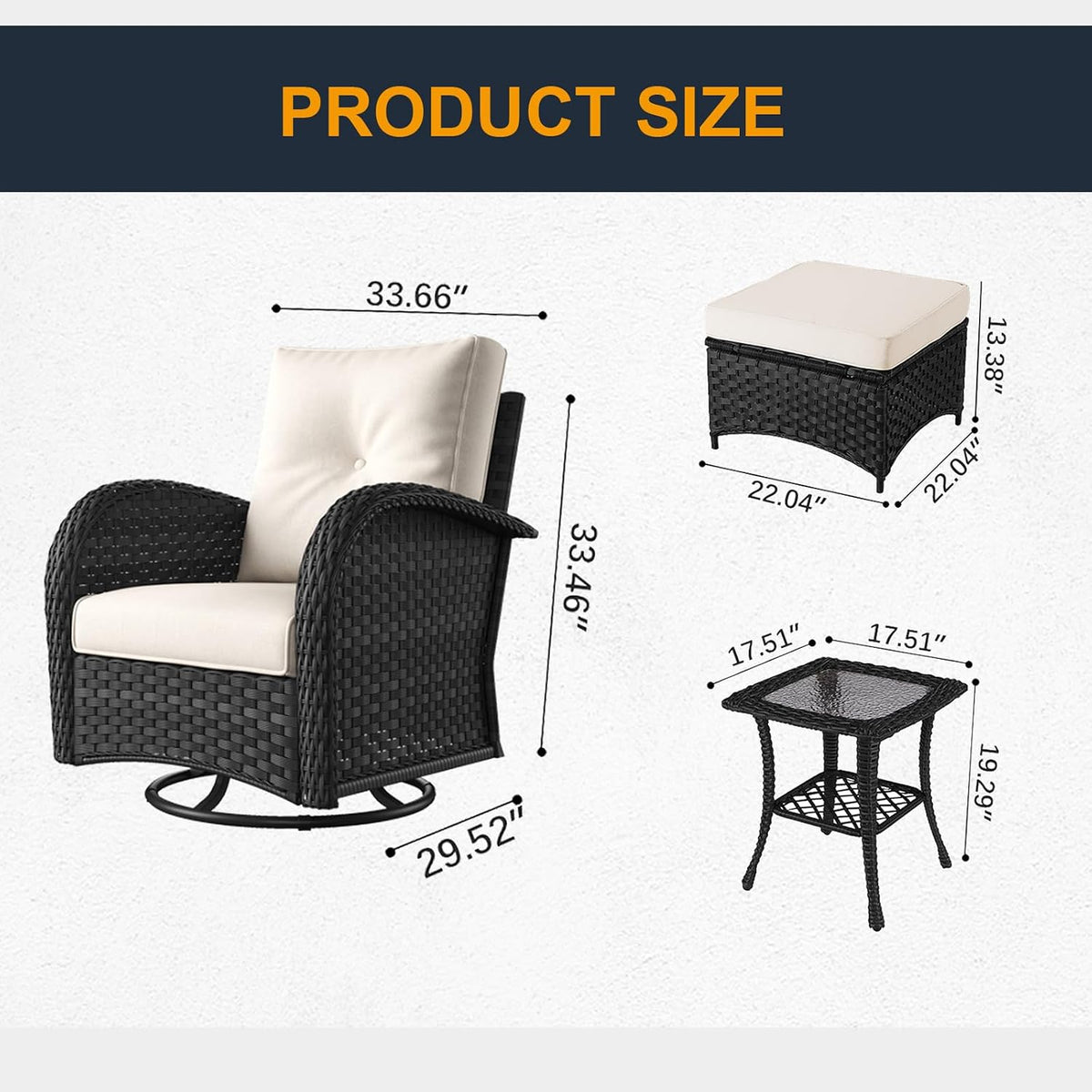 Outdoor Patio Furniture Sets 5 Pieces Wicker Swivel Rocker Chairs with Coffee Table for Backyard Deck