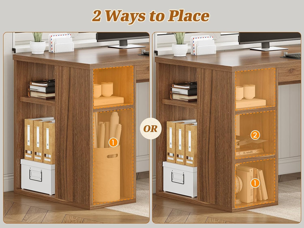 SEDETA Farmhouse 96.5' Computer Desk with Drawers, 2 Person Home Office Desk, Gaming Double Desk with Storage Shelves, Long Two Person Writing Desk, Brown