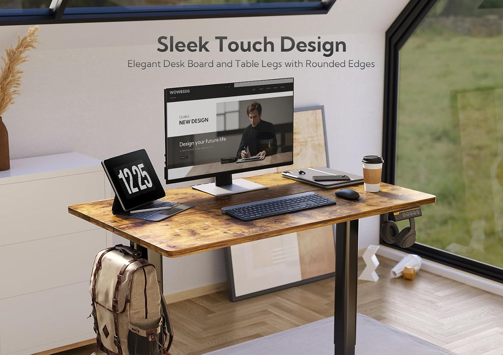 Claiks Electric Standing Desk, Adjustable Height Stand up Desk, 40x24 Inches Sit Stand Home Office Desk with Splice Board, Black Frame/Rustic Brown Top
